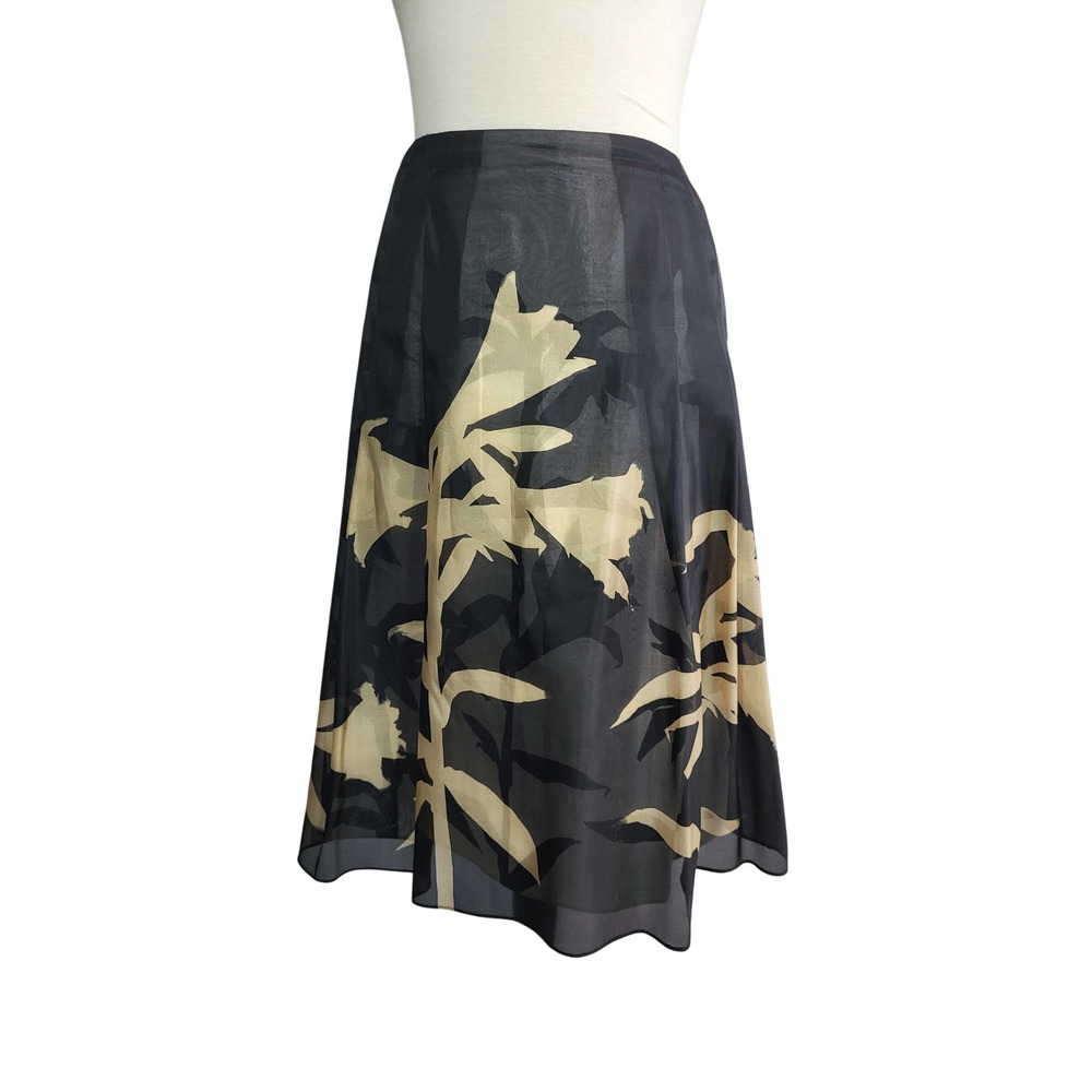 Vintage 90s Talbots 100% Silk Midi Skirt Black Floral Dark Romance Womens 12